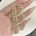 Boucles d'oreilles pendantes dorées avec strass brillants pour un look de luxe. - Boucles d'Oreilles Longues à Gland Strass Complet Robustes Européennes et Américaines (E5020) / Or