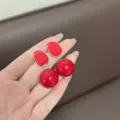 French vintage Ankara red drop earrings with gold-edged enamel and large red beads. - Irregular Enamel with Spherical Style (E1281)