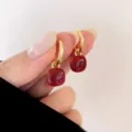 Vintage square red drop earrings with gold hoops for a sophisticated luxury look. - Rounded Square Hoop Style (E2920)