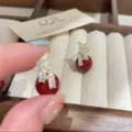Elegant French vintage red pearl earrings with sparkling crystal flower tassel detail - Exquisite Flower Tassel Style (E3813)