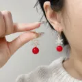 Festive Ankara red snowflake drop earrings with sparkling zircons for elegant look - Snowflake Rhinestone Drop Style (E4521)