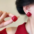 French retro style Anchora red square stud earrings with a glossy finish for women - Square Stud Earrings Style (E5062)