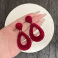 French vintage velvet teardrop earrings in elegant Ankara red for women accessories - Flocked Hollow Water Drop Style (E5043)