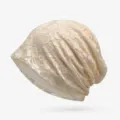 Elegant champagne beige lace floral beanie hat for women breathable fashion headwear accessory - Thin Style - Closed Top / Beige