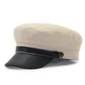 Vintage beige kapiteinspet met zwarte PU-leren klep en band - 56-58cm / Beige