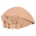 Elegante boina de lana en color camello para mujer con adornos florales aplicados - Talla única / Estilo Flor Doble Caqui / Caqui
