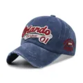 Washed blue denim baseball cap with Orlando red embroidery patch - 56-59cm / 1876 Style / Dark Blue