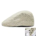 Eleganter weißer Damen Baskenmütze aus Spitze atmungsaktiv mit verstellbarem Druckverschluss - 56-58cm / Beigeweiß (Druckknopf)