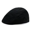 Casual black cotton flat cap beret for men and women, stylish adjustable forward hat - Black