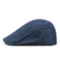 Classic blue denim beret cap for men with a short brim and fine textured finish - Denim Blue