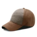 Casquette de baseball en laine marron chaud avec empiècement en tricot pour automne - Patchwork Khaki