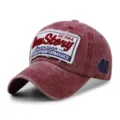Vintage washed burgundy cotton baseball cap with distressed patch and embroidery detail - 56-59cm / 1964 Style / Burgundy