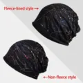 Berretto donna in pizzo nero con strass colorati, opzioni foderato in pile o leggero - Stile Sottile - Cima Chiusa / Stile Colla Colorata - Nero