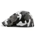Classic cotton camouflage beret flat cap featuring a short brim and grey-white pattern - Gray Camouflage