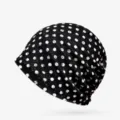 Berretto elegante in pizzo jacquard nero da donna con pois bianchi e tessuto traspirante - Stile Sottile - Cima Chiusa / Stile a Pois Bianchi / Nero