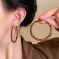 Vintage flocked leopard print hoop earrings for women, stylish winter accessories - Flocked Leopard Hoop Style (E5016) / 5CM Diameter / Leopard Brown Black (E5016)