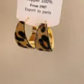Vintage gold-tone hoop earrings with leopard print flocked texture for autumn and winter. - Retro Wide Flat Semi-Circle Leopard Style (E5077) / Gold (E5077)