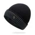 Berretto in maglia nera a righe con spessa fodera in pile per il massimo calore invernale - Cappello Singolo / Stile QY-Nero