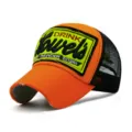 Retro orangefarbene Mesh-Trucker-Mütze mit auffälliger Vintage-3D-Stickerei für draußen - 56-60cm (Verstellbar) / Orange & Schwarzes Mesh
