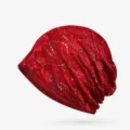 Cappello a berretto in pizzo rosso da donna con decorazioni di paillettes brillanti - Fodera in Cotone Sottile - Berretto Chiuso / Rosso Vino (Stile Goccia di Colla Colorata)