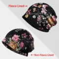 Berretto da donna in pizzo floreale, disponibile con o senza fodera in pile calda - Fodera in Cotone Sottile - Berretto Chiuso / Nero (Peonia)
