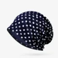 Elegante berretto in pizzo blu scuro per donna con classico motivo a pois bianchi - Fodera in Cotone Sottile - Berretto Chiuso / Blu Marino (Stile a Pois)