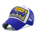 Blau-weiße Mesh-Trucker-Cap mit 3D-Stickerei-Patch und Used-Look am Schirm für Damen Herren - 56-60cm (Verstellbar) / Königsblau & Weißes Mesh