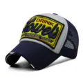 Vintage Navy-Graue Trucker-Kappe mit 3D-Stickpatch und atmungsaktivem Netzrücken - 56-60cm (Verstellbar) / Dunkelblau & Weißes Mesh