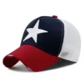 Klassische rote und blaue Trucker-Cap mit großer weißer Sternstickerei und Netzrückseite - 56-60cm (Verstellbar) / Fünfzackiger Stern - Rot/Dunkelblau/Weißes Mesh