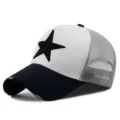 Verstellbare Baseballkappe mit Sternstickerei und atmungsaktivem Mesh-Rücken für Outdoor - 56-60cm (Verstellbar) / Fünfzackiger Stern - Dunkelblau/Weiß/Graues Mesh