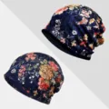 Berretto in pizzo floreale disponibile nelle versioni foderata in pile e non - Fodera in Cotone Sottile - Berretto Chiuso / Peonia Blu Zaffiro