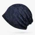 Berretto slouchy blu scuro con pizzo jacquard da donna, cappello leggero e traspirante - Fodera in Cotone Sottile - Berretto Chiuso / Blu Navy Stile 3