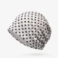 Berretto da donna traspirante in pizzo jacquard con pois neri per primavera e autunno - Fodera in Cotone Sottile - Berretto Chiuso / Pois Bianco Sporco