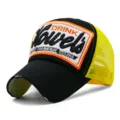 Vintage Trucker-Mütze in Schwarz und Gelb mit 3D-Stickerei für den Sommer-Sport - 56-60cm (Verstellbar) / Schwarz mit gelbem Netz