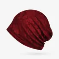 Berretto elegante in pizzo rosso scuro con motivo jacquard floreale traspirante da donna - Fodera in Cotone Sottile - Berretto Chiuso / Stile 4 - Rosso Vino