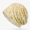 Cappello slouchy beanie in pizzo floreale giallo da donna per maternità primavera autunno - Fodera in Cotone Sottile - Berretto Chiuso / Piccoli fiori / Curcuma