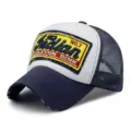 Navy-weißes Trucker-Cap mit einem stilvollen gestickten Indian-Patch und Netzrücken - 56-60cm (Verstellbar) / Stil NO.7 / Dunkelblau