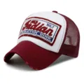 Vintage Trucker-Cap in Weinrot und Weiß mit „The Indian“-Stickerei und Mesh-Rückseite. - 56-60cm (Verstellbar) / Stil NO.7 / Burgunderrot
