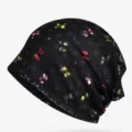 Berretto traspirante in pizzo nero da donna decorato con motivo a farfalla colorata - Fodera in Cotone Sottile - Berretto Chiuso / Nero con fiocchi colorati
