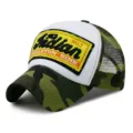 Camouflage-Netz-Baseballcap mit gelbem "The Indian" Stickerei-Aufnäher-Variante. - 56-60cm (Verstellbar) / Stil NO.7 / Camo Weiß