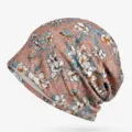 Berretto in pizzo floreale da donna rosa antico con motivo jacquard a gigli bianchi - Fodera in Cotone Sottile - Berretto Chiuso / Fiori d'Arancio Rosa Loto