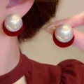 Vintage French style red and white pearl earrings for elegant autumn and winter looks. - Red Flocked Artificial Pearl Style (E2668)