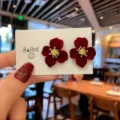 Exquisite Ankara red velvet flower stud earrings with golden centers for women - Red Flocked Three-Petal Flower Style (E2670)