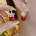 Elegant heavy-duty full-drill petal drop earrings in vibrant Ankara red for women - Full Rhinestone Petal Red Sphere Style (E4025 Gold Red)
