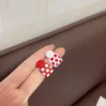 French style retro red and white polka dot square geometric drop earrings jewelry - Asymmetric Geometric Polka Dot Style (E3176) / White with Red Polka Dots