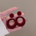 Elegant Ancora red velvet round dangle earrings for autumn and winter fashion styles. - E4332 Flocked Wine Red (Vintage Flocked Geometric Double Hoop Earrings)