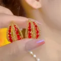 Elegant heavy industry drop petal earrings with Ankara red crystals in gold finish - Water Drop Petal Rhinestone Style (E4363) / Gold Red