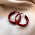 Red hoop earrings with embossed crocodile skin texture for festive autumn winter fashion - Crocodile Pattern Embossed Large Hoop Earrings (E4397) / Red