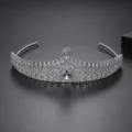 Diadema da sposa lussuoso in argento con zirconi micro-incastonati per acconciature - Argento (F19011801)