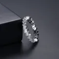 Elegante anillo geométrico plateado con brillantes circonitas talla baguette para mujer - Talla 6 / Plateado